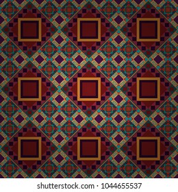 Stylish blue, brown and red texture. Vector abstract geometric background. Seamless pattern with rhombus and polygons forming abstract wallpaper.