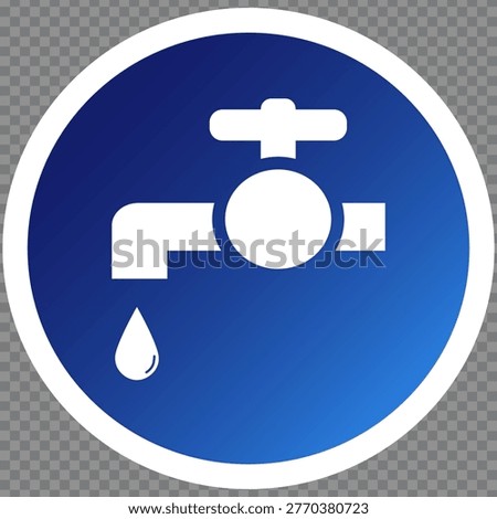 Stylish Blue Circle Icon Featuring a Minimalistic Water Faucet with a Drop of Water