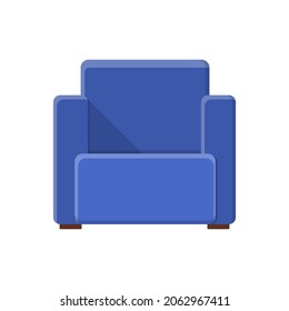 Stylish blue comfortable modern armchair in flat style isolated on white background. Part of the interior of a living room or office. Soft furniture for rest and relaxation. Vector illustration
