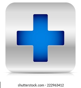 Stylish blue cross in metallic square