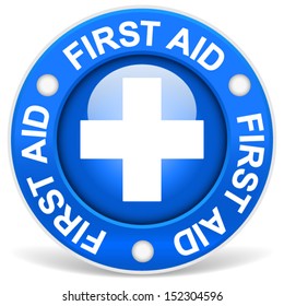 Stylish blue "first aid" badge