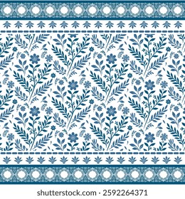 stylish blue floral seamless pattern with a sophisticated border for fashion and wrapping design

