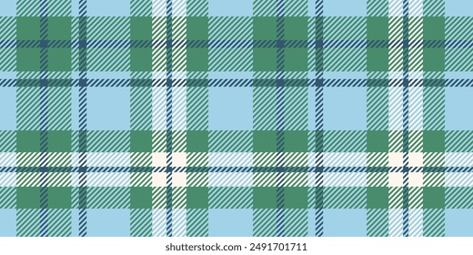 Stylish blue, green, and white seamless tartan with classic intersecting lines.