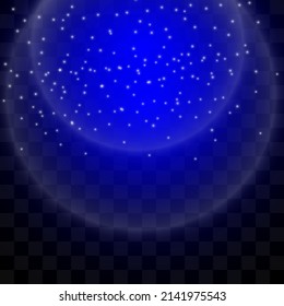 Stylish blue neon circle effect, glowing dust light effect and film effect on transparent background