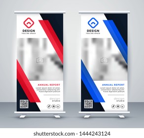 stylish blue and red rollup banners set