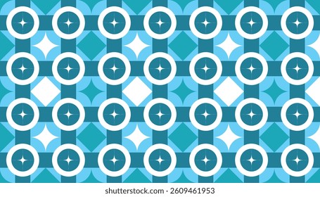 Stylish blue seamless pattern with layered geometric shapes and soft symmetry. Versatile vector for modern backgrounds, fashion prints, or UI elements