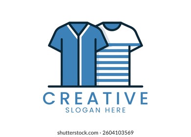 Stylish blue shirt logo template design perfect for fashion and apparel brands. tshirt striped