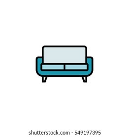 Stylish blue sofa flat line icon 