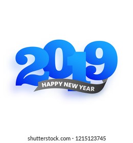 Elegante texto azul 2019 sobre fondo blanco para el diseño de tarjetas de felicitación de Año Nuevo.