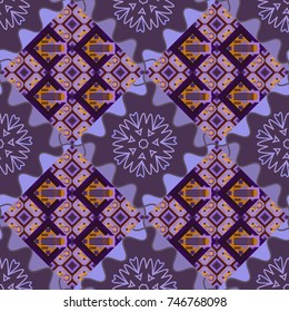 Stylish blue, violet and brown texture. Vector abstract geometric background. Seamless pattern with rhombus and polygons forming abstract wallpaper.
