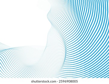 Stylish blue wavy lines abstract design. Blue banner template. Minimal background. Optical art design. Smooth flowing dynamic blue lines. Concept of technology, digital, communication, science, music.