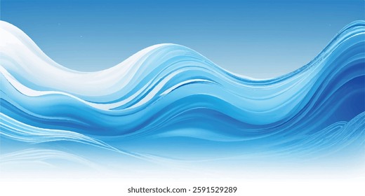 Stylish Blue and White Gradient water ocean  Wave Background Template with a Smooth and Professional Look, Suitable for Brochures, Flyers, and Websites
