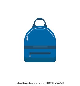 Stylish blue women's backpack, isolated on a white background. Fashion women's backpack bag with one zipper pocket, cartoon style. Flat style. Vector illustration