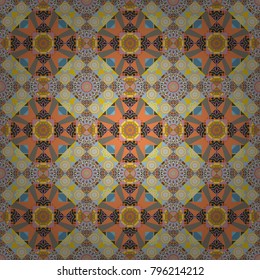 Stylish blue, yellow and beige texture. Vector abstract geometric background. Seamless pattern with rhombus and polygons forming abstract wallpaper.