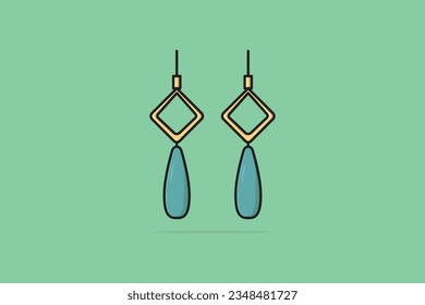 Stylish blue and yellow color earrings jewelry vector illustration. Beauty fashion objects icon concept. Women earrings in unique style vector design. Earring with gemstone.