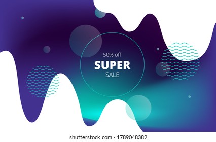 stylish blurred blue and green vector background with white waves on edges and circles