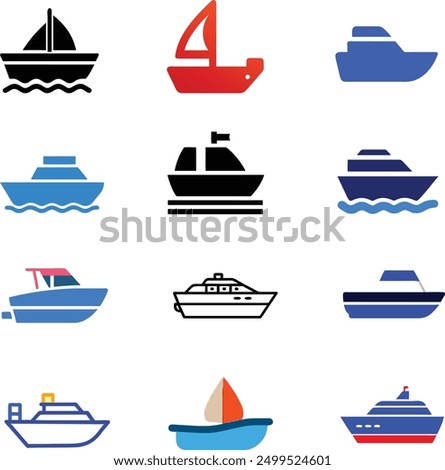 stylish boat icon set design