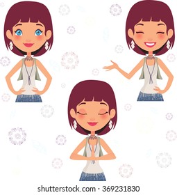 Stylish bohemian girl - Vector set 
