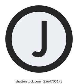 Stylish bold black letter J encased in a thick circular frame on a white background. This vector design is suitable for branding, icons, and professional graphic projects with a modern touch.