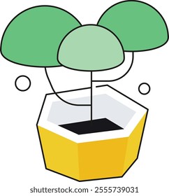 Stylish bonsai tree in isometric style, symbolizing natural and ecological balance.