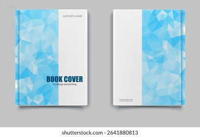 Stylish book cover template with blue abstract polygonal design and clean white layout, suitable for publishing, printing, and design projects. Editable file.