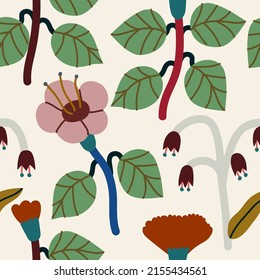 Stylish botanical seamless pattern in neutral colors. Decorative minimalistic plant design for wallpaper, fabric, wrapping paper, etc.