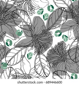 Stylish botanical seamless vector  pattern with big flowers and buds