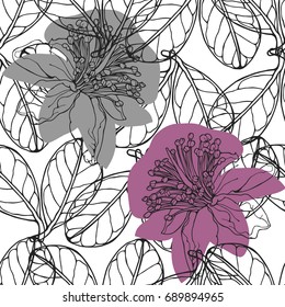 Stylish botanical seamless vector  pattern with big flowers and buds