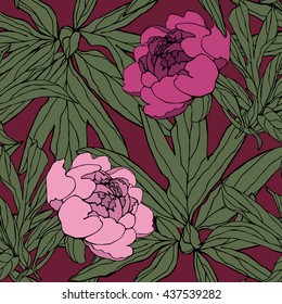 Stylish botanical vector seamless flower pattern. Peony textile