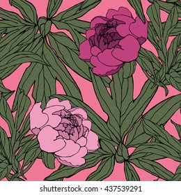 Stylish botanical vector seamless flower pattern. Peony textile