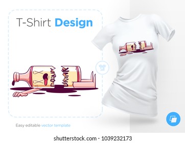 Stylish bottle of alcohol. Print on T-shirts, sweatshirts, cases for mobile phones, souvenirs. Vector illustration on white background.