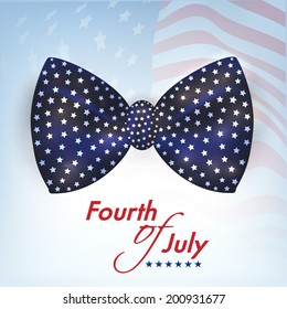 Stylish bow on American National Flag waving background for 4th of July, Independence Day celebrations. 