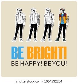 Stylish boy on a grunge background. Vector illustration.
