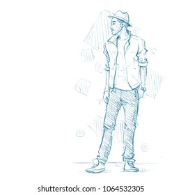 Stylish boy on a grunge background. Vector illustration.