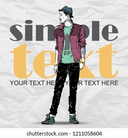 Stylish boy on a grunge background. Vector illustration.