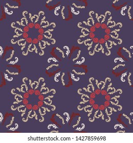 Stylish branches elegant seamless floral motif pattern, stylized flowers organic print, vector ornate background. Retro floral stylized organic seamless fabric print vector with flowers, twigs.