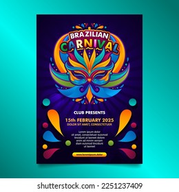 Stylish Brazilian Carnival Flyer with colorful elements and dark blue background