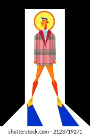 stylish bright illustration. Abstract stylized silhouette of a girl with short blue hair in backlight. A daring fashionable youth image. For advertising, postcards, posters, stickers, clothes, design