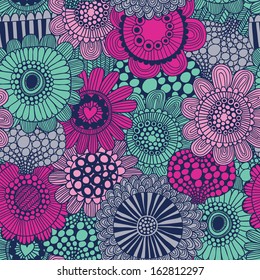 Stylish bright seamless pattern made of gorgeous flowers. Spring vector background. Seamless pattern can be used for wallpapers, pattern fills, web page backgrounds, surface textures.