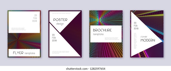 Stylish brochure design template set. Rainbow abstract lines on wine red background. Bewitching brochure design. Alive catalog, poster, book template etc.