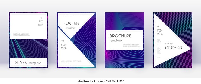 Stylish brochure design template set. Neon abstract lines on dark blue background. Beautiful brochure design. Magnificent catalog, poster, book template etc.