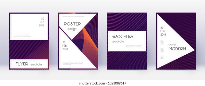 Stylish brochure design template set. Violet abstract lines on dark background. Bewitching brochure design. Impressive catalog, poster, book template etc.