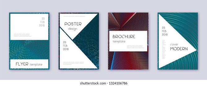 Stylish brochure design template set. Red abstract lines on white blue background. Bewitching brochure design. Ecstatic catalog, poster, book template etc.