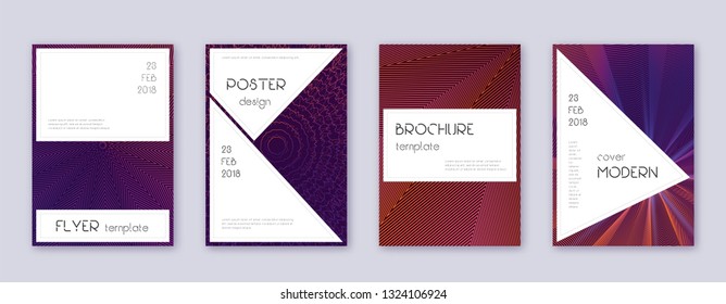 Stylish brochure design template set. Violet abstract lines on dark background. Bewitching brochure design. Favorable catalog, poster, book template etc.