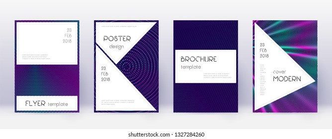 Stylish brochure design template set. Neon abstract lines on dark blue background. Beautiful brochure design. Lively catalog, poster, book template etc.