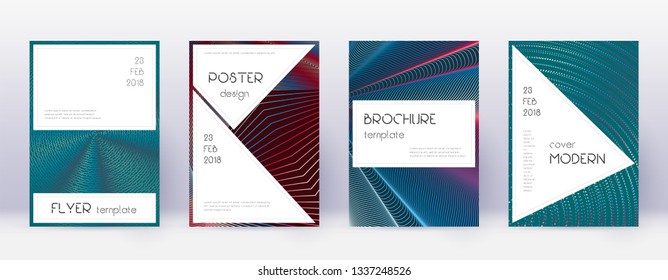Stylish brochure design template set. Red abstract lines on white blue background. Bewitching brochure design. Excellent catalog, poster, book template etc.