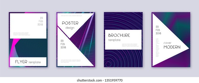 Stylish brochure design template set. Neon abstract lines on dark blue background. Beautiful brochure design. Imaginative catalog, poster, book template etc.