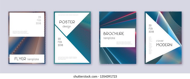 Stylish brochure design template set. Red abstract lines on white blue background. Bewitching brochure design. Emotional catalog, poster, book template etc.