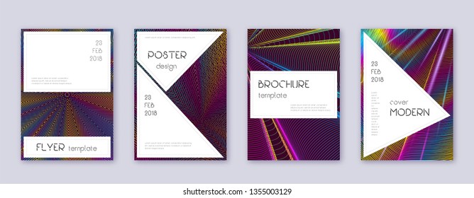Stylish brochure design template set. Rainbow abstract lines on wine red background. Bewitching brochure design. Authentic catalog, poster, book template etc.