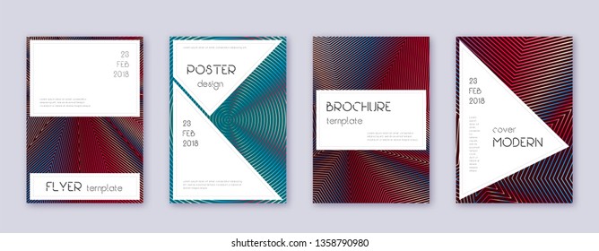 Stylish brochure design template set. Red abstract lines on white blue background. Bewitching brochure design. Delicate catalog, poster, book template etc.